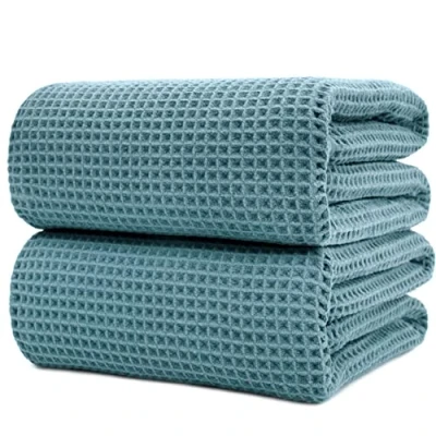 Immagine di POLYTE Set di 2 teli da bagno in microfibra, ad asciugatura rapida, senza pelucchi, 89 x 178 cm, colore: verde
