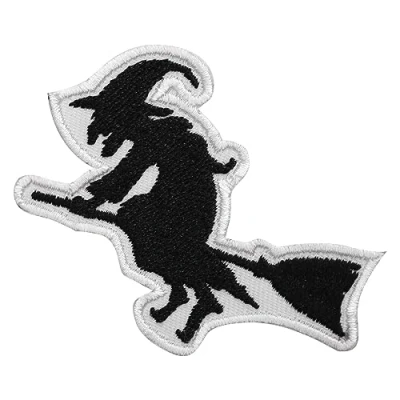 Immagine di Toppa con strega, per Halloween, bambini, ricamata, termoadesiva o da cucire, vestiti, ecc. 7 x 5,5 cm