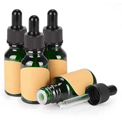 Immagine di stonylab 4 Pack Flaconi Contagocce in Vetro, Flacone Vetro Vuoto con Affusolato, Tappo Interno e Etichetta per Oli Essenziali, Fragranze Aromaterapia (15 ml, Verde)