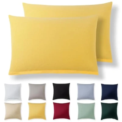 Immagine di Alreya Set di 2 Federe in 100% jersey cotone con chiusura lampo 50 x 70 cm Giallo Federa Cuscino, Copricuscino Divano, super morbida 50x70