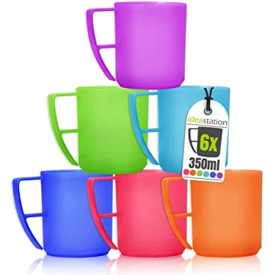 Immagine di idea station NEO tazze plastica caffe 6 x 350 ml colorati infrangibile tazza bambini set colazione riutilizzabili