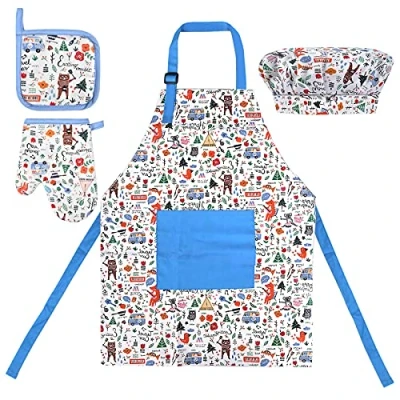 Immagine di Chstarina Bambini Grembiule Cucina,Grembiuli Regolabili per Bambini,Grembiule Pittura da Cucina con Cappello Cuoco Grembiuli Chef Cucinare