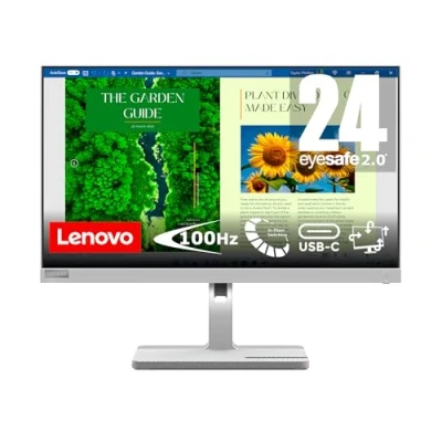 Immagine di Lenovo L24m 40 Display 24.5&quot; FHD con EyeSafe (IPS, 100Hz, 4ms, HDMI+DP, USB C, Cavo Base in metallo) Regolazione inclinazione/altezza/rotazione/girevole Grigio