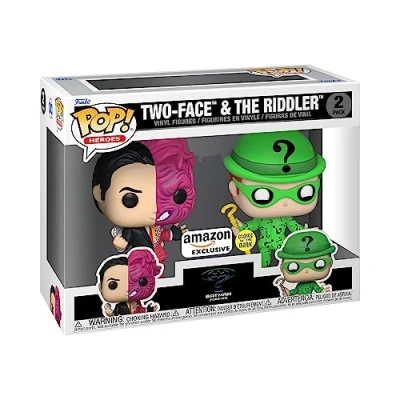 Immagine di Funko Pop! Heroes: Batman Two Face (1995) 2 Pack &amp; Riddler (Glow) DC Comics Esclusiva Amazon Figura in Vinile da Collezione Idea Regalo Merchandising Ufficiale