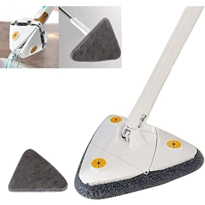 Immagine di Earnmore mocio triangolare girevole a 360 gradi, telescopico regolabile, multifunzione, Push Pull automatico (bianco + 1 cuscinetto)