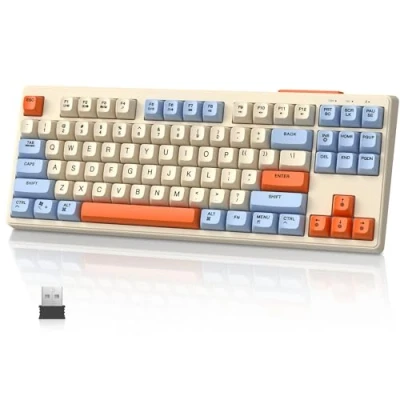 Immagine di MAMBASNAKE TKL tastiera da gioco wireless, Bluetooth/2,4 GHz, copritasto PBT, batteria ricaricabile 4000 mAh, retroilluminata arcobaleno a colori misti con sensazione meccanica Mirtilli