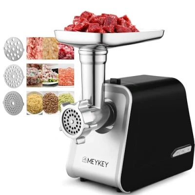 Immagine di Meykey tritacarne elettrico, 2000W professionale, con 3 piastre di macinazione, salsiccia, funzione inversa