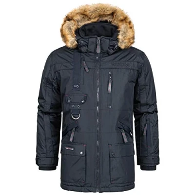 Immagine di Geographical Norway Chirac Men Giacca Calda Imbottita Da Uomo Invernale Foderata A Vento Manica Lunga Imbottitura In Tessuto Leggero Di Qualità (Blu Marino S)