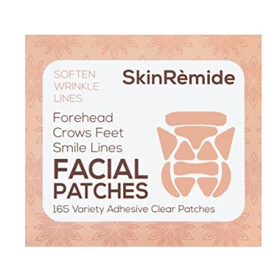 Immagine di Skinremide, 165 patch viso antirughe, adesivi, trasparenti e di varie forme, per lisciare linee rughe sulla fronte, del sorriso, zampe gallina. Cancella le della fronte.