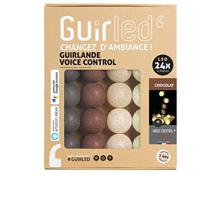 Immagine di GuirLED Ghirlanda luminosa con Sfere in cotone LED USB, controllo vocale Amazon Alexa &amp; Google Assistant Programmabile all&#039;infinito Adattatore CA 2xUSB incluso 24 da 2,4m Marrone