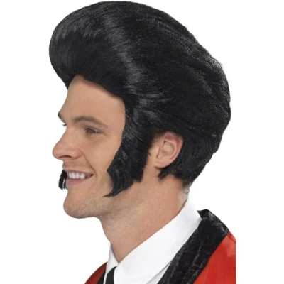 Immagine di SMIFFYS Parrucca con ciuffo da Elvis anni &#039;50, nera, basette