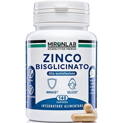 Immagine di ZINCO Bisglicinato Puro Alto Dosaggio 40mg testato Con Vitamine B2, B3 &amp; B6 140 Capsule / 5 mesi Assorbimento superiore Integratore Alimentare : Difese immunitarie e pelle MIRONLAB