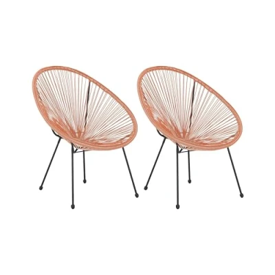 Immagine di Set di 2 Sedie da Giardino Arancioni in Rattan Sintetico Resistente Acapulco