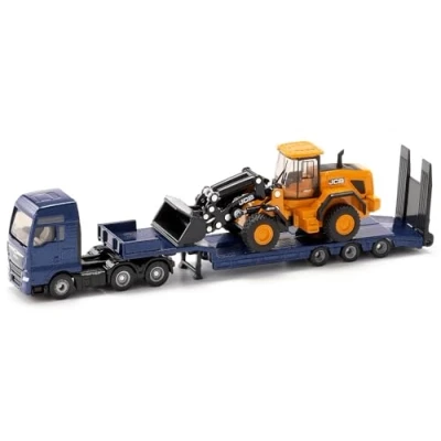 Immagine di siku 1790, MAN lorry with low loader and JCB wheel loader, 1:87, Metal/Plastic, Blue/Yellow, Folding ramp, Movable loading arm