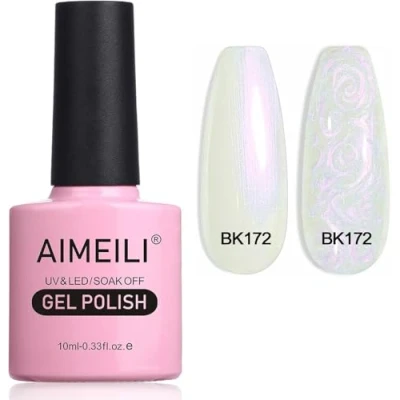 Immagine di AIMEILI Pearl Shell Smalto per Unghie, Bianco Perlato Semipermanente Unghie Glitter Shimmer Mermaid Gel Soak Off UV LED Effetto Perla e Spirale (172) 10ml