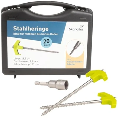 Immagine di Skandika picchetti per tenda da campeggio set di 20 in acciaio/acciaio inox terreni duri, robusti con filettatura (acciaio)