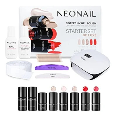 Immagine di NEONAIL Starter Set De Luxe Smalto Semipermanente Unghie Kit Gel Base e Top Coat Lampada UV Luce Smalti Colori