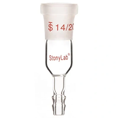 Immagine di stonylab Dritto Adattatore di Vetro, Laboratorio Ingresso con 14/20 Giunto in Vetro Femmina e 8mm ID 12mm OD Giunzione Tubi Vetreria per Laboratorio, Glass Straight Inlet Adapter