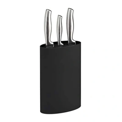 Immagine di Relaxdays Oval Knife Block Portacoltelli Ovale, Ceppo Vuoto per i Coltelli, Blocco con Le Setole, HxLxP: 22 x 16,5 6,5 cm ca, Nero, Plastica