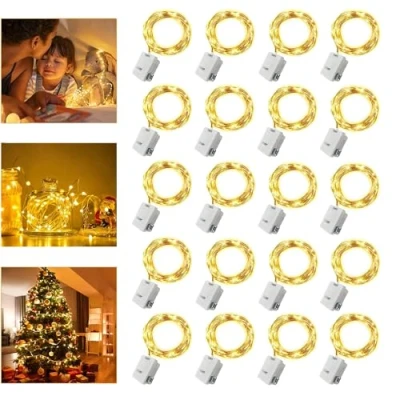 Immagine di YOUNLEN 20 pezzi LED Stringa Luci a Batteria, 2 Metri 20LED Stringa, Rame filo Ghirlanda Catena Luminose Lucine Fata per Natale Matrimonio Decorative Festa Interno（Bianco Caldo）