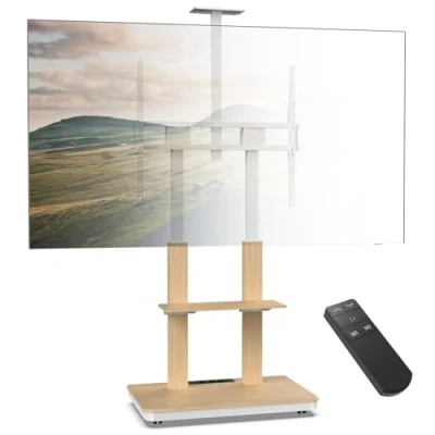 Immagine di XTRARM Duolite mobile supporto TV elettrico per 45 110&quot; max 120 kg, sollevatore motorizzato con regolazione in altezza continua tramite telecomando, VESA900x800, ripiani e presa di corrente