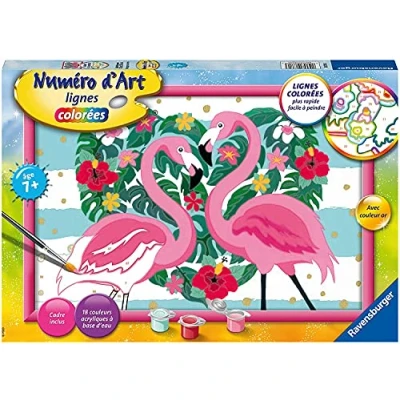 Immagine di numero dart grand format Flamingos amoureux Ravensburger Kit complet de Peinture au Des 9 ans