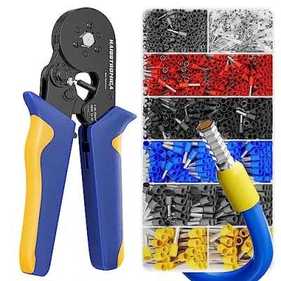 Immagine di Haisstronica Kit di crimpatura per ghiere, AWG2310 con 1200 pezzi terminali in rame rosso filo terminalecricchetto Crimping Wire ToolFerrule Crimper Set viti, attrezzature, interruttore,