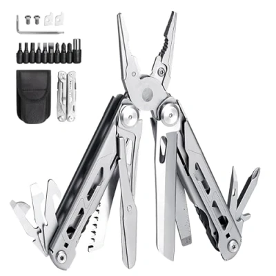 Immagine di Farerkass Pinza Multiuso, Multifunzione in Acciaio Inox Pieghevole, Multitool con Coltello Apribottiglie Sega, per Esterno Campeggio Riparazioni, Regalo Uomo