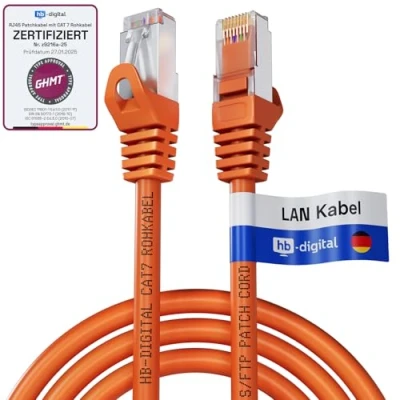Immagine di HB Digital 7,5m Cavo Ethernet CAT 7 LAN S/FTP PiMF LSZH AWG26 Rete con Connettori RJ45 6A 10 Gbits/600 MHz Ideale per Patch Panel Server PC Laptop Smart TV DSL Arancione