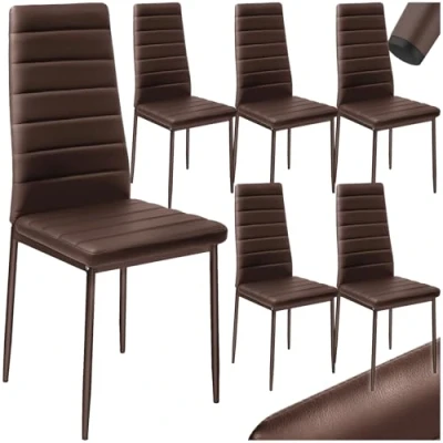 Immagine di TecTake® Set 6 Sedie Sala da Pranzo, Cucina in Similpelle, Gambe Acciaio, Pranzo Moderne dal Design Elegante, Antiscivolo Cappuccino
