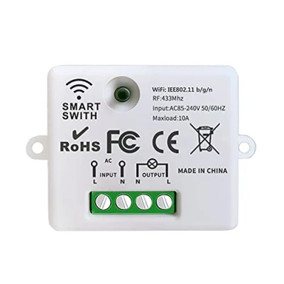 Immagine di DieseRC Mini interruttore WiFi wireless, ricevitore telecomando relè RF 2500W 10A, controllo intelligente tramite telefono APP Tuya, compatibile con Alexa/Google Home