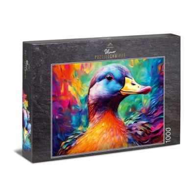 Immagine di Ulmer Puzzleschmiede Puzzle da 1000 pezzi di anatra Quack Ritratto iridescente dell&#039;anatra su sfondo astratto Uccello con qualità Made in Germany