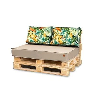 Immagine di Bielik Cuscini per Pallet 120x80 Set Divano Pallet, Impermeabili Cuscino Prodotto nell&#039;UE, da Giardino è composto 3 pezzi:120x80cm + 2x60x40cm, Beige Chiaro Pappagalli