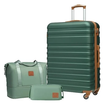 Immagine di COOLIFE Set Valigie,Set di Valigie,Trolley da Viaggio con TSA Serratura Sicurezza,1 Espandibile Bagaglio a mano e 1 Borsa toilette Incluso (Albicocca/Verde Scuro, valigie 3pzs (28&quot;))