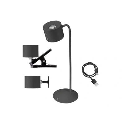 Immagine di beper P201UTP304 Lampada Luminì con 3 funzioni, da tavolo, clip e accessorio parete inclusi, Ricaricabile cavo USB incluso, Accensione touch, Luce regolabile, Nera