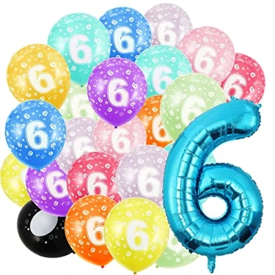 Immagine di Palloncino con numeri di compleanno, 6 anni e 20 pezzi, 30 cm, in pellicola blu, decorazione elio, per uomini, donne, feste compleanno