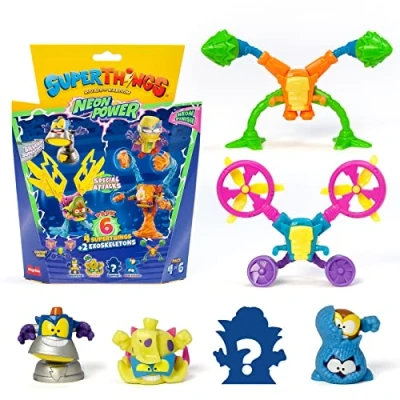 Immagine di SUPERTHINGS RIVALS OF KABOOM Serie Neon Power, (1 Capitano Argento) e 2 Exoskeletons, Pack 4 da 6