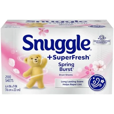 Immagine di Snuggle Plus SuperFresh, fogli per asciugatrice con controllo statico e tecnologia di eliminazione degli odori, Spring Burst, 200 pezzi
