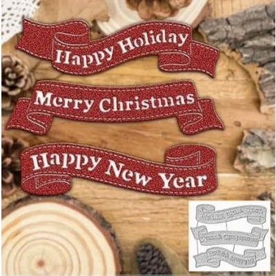 Immagine di Fustelle in metallo con scritta &quot;Happy New Year&quot;, stencil fai da te per scrapbooking, decorazioni rilievo su carta e biglietti