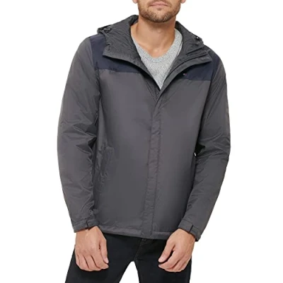 Immagine di Tommy Hilfiger Giacca in pile da uomo classica con zip frontale, Blu navy/ Grigio chiaro, XX Large