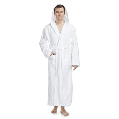 Immagine di Arus Pacific Accappatoio da uomo con cappuccio, extra lungo, 100% cotone spugna, Taglia uomo: L, unisex: L XL, Bianco