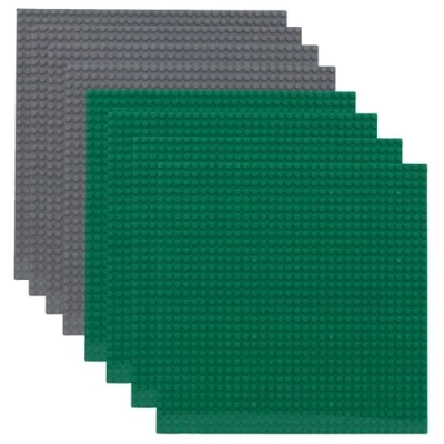 Immagine di Fousenuk Set da 8 Costruzione Classico Piastre di Base, Basi per Costruzioni con 32x32 Bottoncini, Tavola Classica Mattoncini Grigio e Verde 25 x cm Compatibile Tutte le Principali Marche