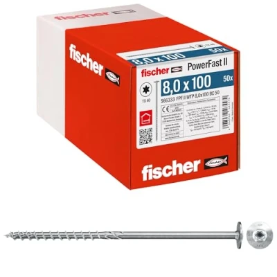 Immagine di Fischer PowerFast II 566333 Vite da legno 8 mm 100 Interno Esagonale rotondo, multidentato, TX, Torx, Impronta T Acciaio galvanizzato zinco 50 pz.