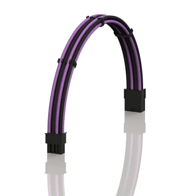 Immagine di LINKUP AVA 30cm PCI e 8 (6+2) pin GPU Cavo di Prolunga per PC Personalizzato con Guaina Intrecciata Alimentatore PSU Pettini┃Design Robusto Rigido┃Confezione Singola┃300mm Viola Nero