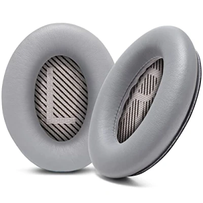 Immagine di WC Cuscinetti auricolari di ricambio aggiornati per le cuffie Bose QC35 e QC35ii (QuietComfort 35) Wicked Cushions Pelle più morbida, lussuosa memory foam, extra spessa resistente argento