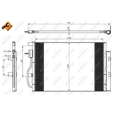 Immagine di NRF EASY FIT 350044 Condensatore con guarnizioni essiccatore 11,8 8,8 Alluminio 560 OPEL: Mokka / X, CHEVROLET: Aveo Hatchback