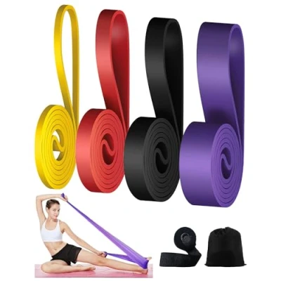 Immagine di Elastici Fitness, 4PCS Bande Elastico Fitness di Resistenza Diversi Livelli Palestra con Ancoraggio alla Porta Elastiche per Uomo e Donna Stretching Pilates