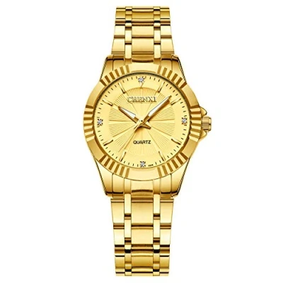 Immagine di Avaner Orologico Analogico Quarzo Donna Orologio da Polso in Acciaio Inossidabile, Lancette luminose, Magnificatore sul Calendario,Quadrante Oro