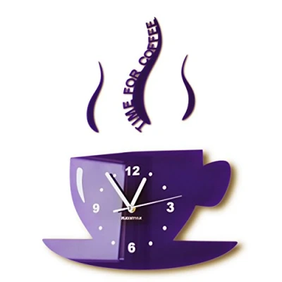 Immagine di FLEXISTYLE Tazze Time for caffè (Tempo per Il caffè) Moderno Orologio da Parete Cucina Viola 3D Romano, Decorazione