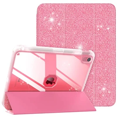 Immagine di TiMOVO Custodia Compatibile con iPad 10 Generazione 10,9&quot; 2022, Cover Portamatite a Tre Ante per 10, Retro in PC Trasparente, Funzione di Auto Sveglia/Sonno, Rosso Anguria Glitter